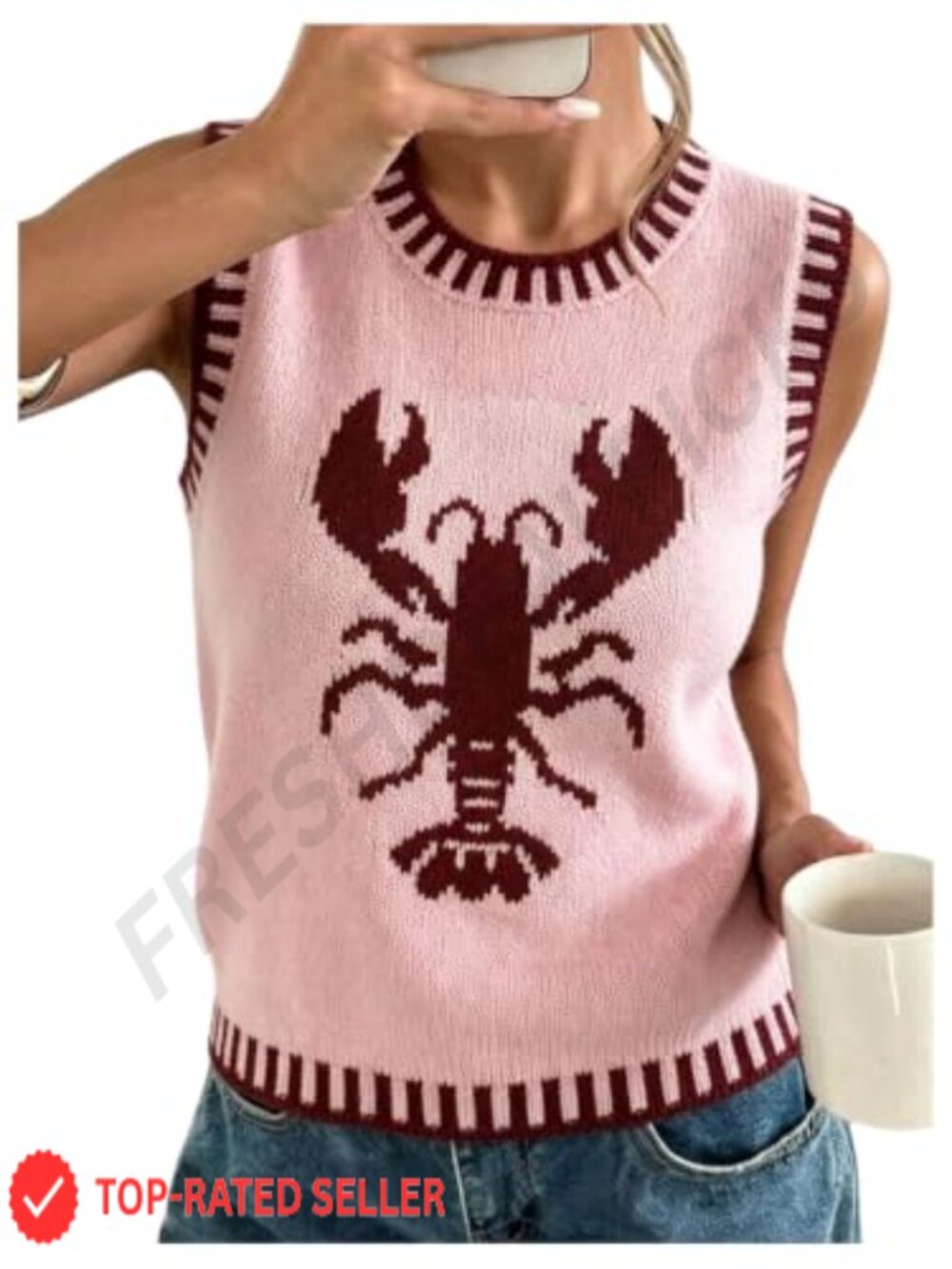 Crochet Knit Sleeveless Sweater Vest Tank Top Crew Neck